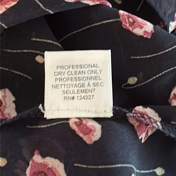 Misa Los Angeles sz XS navy floral print blouse with ruffles tie at chest EUC - Picture 9 of 9
